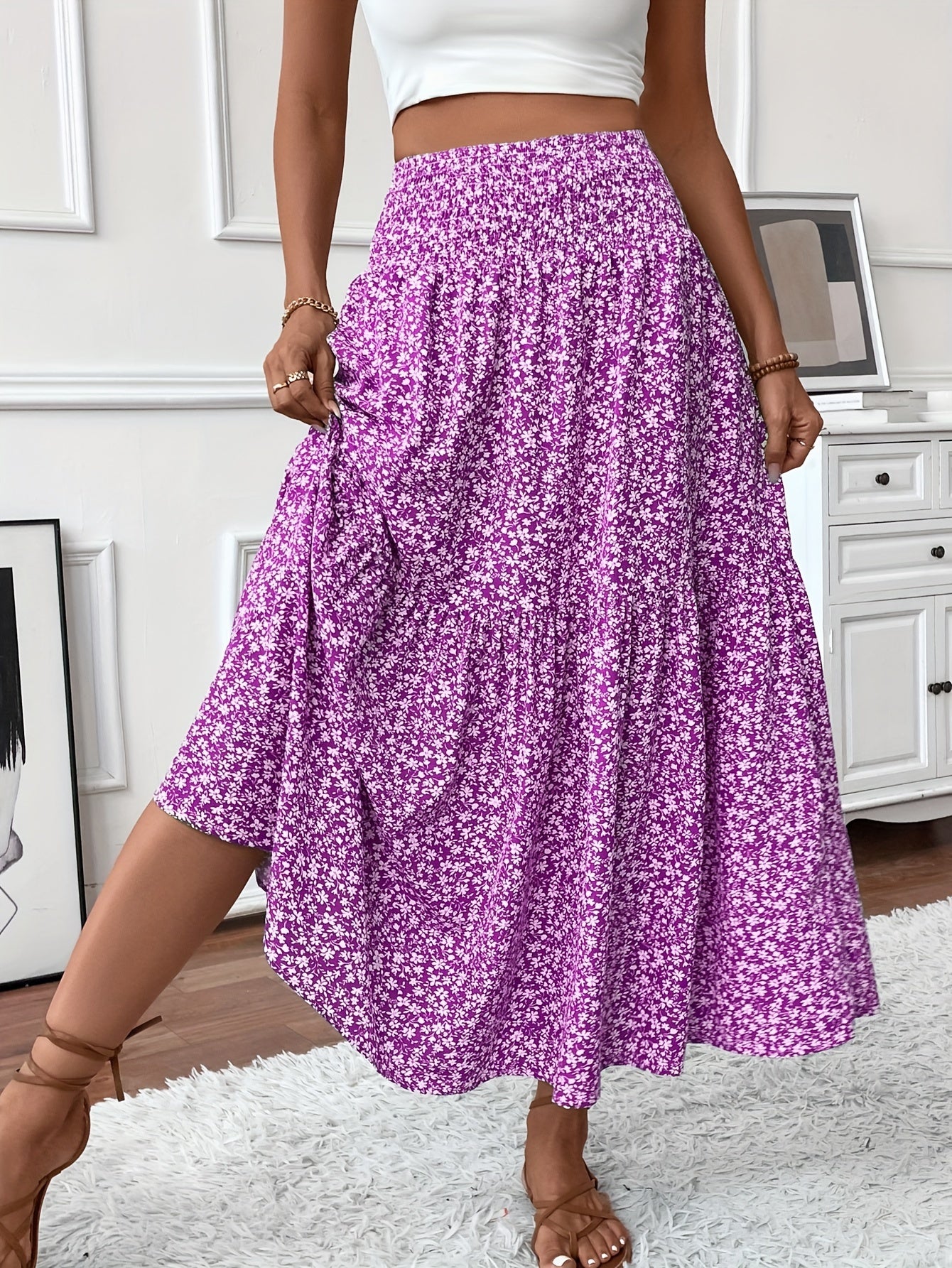 Inga™ | Casual Ditsy Floral Kjol med Elastisk Midja