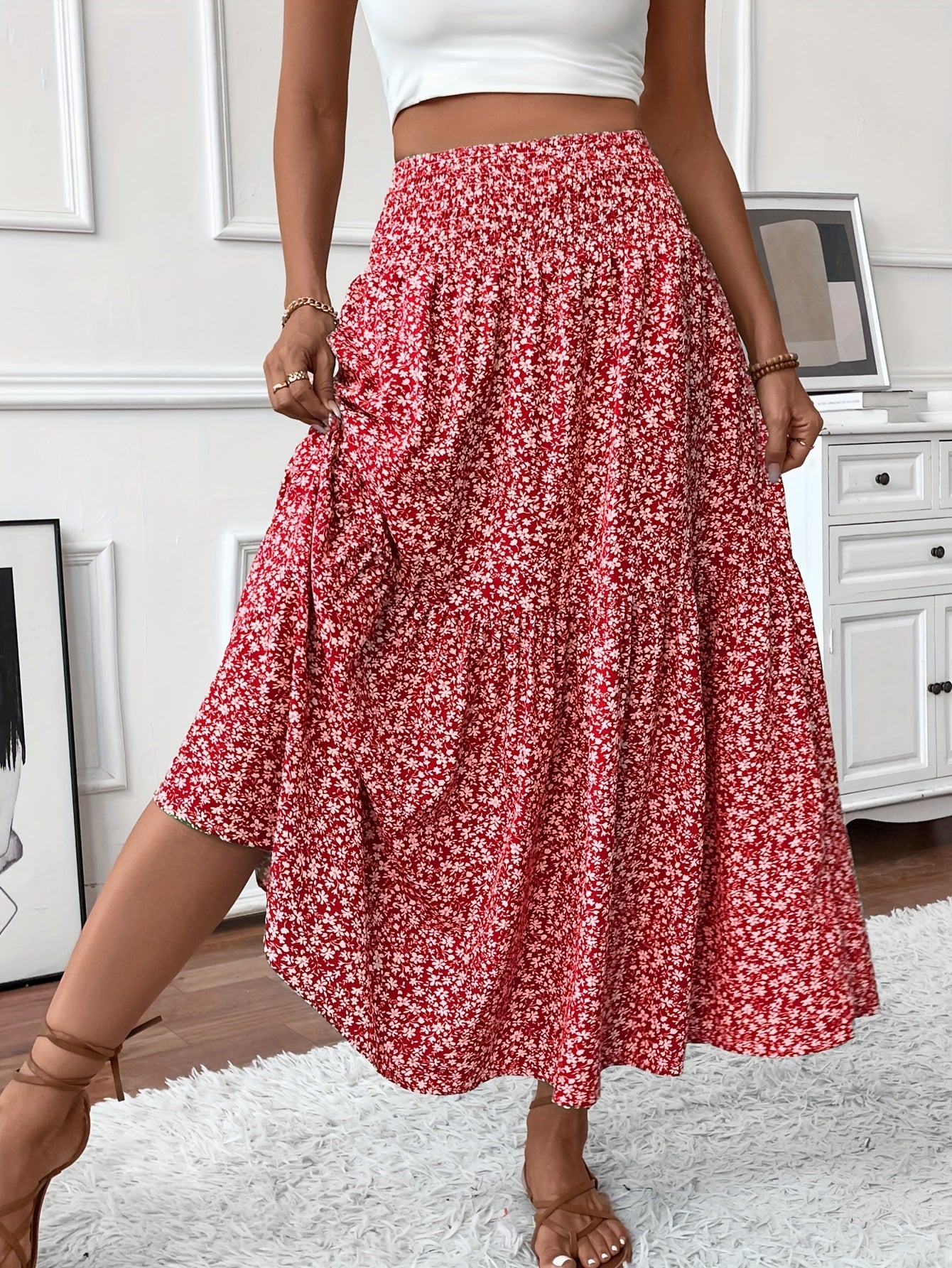 Inga™ | Casual Ditsy Floral Kjol med Elastisk Midja