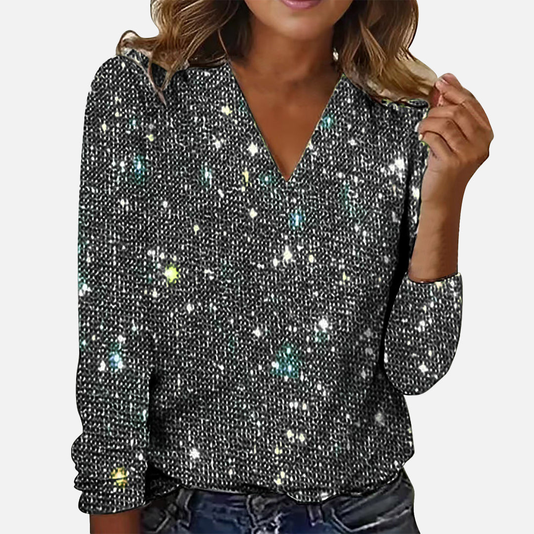 Sofia™ | Glittrande blus med V-ringning