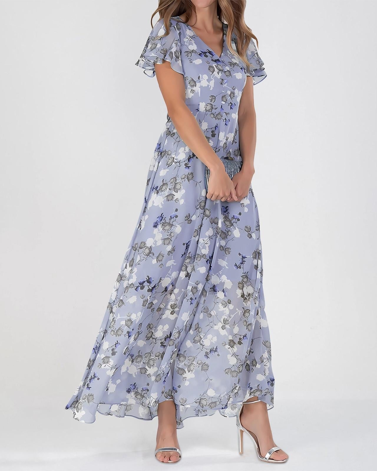 Siv™ | Feminin blommig klänning med eleganta volangärmar