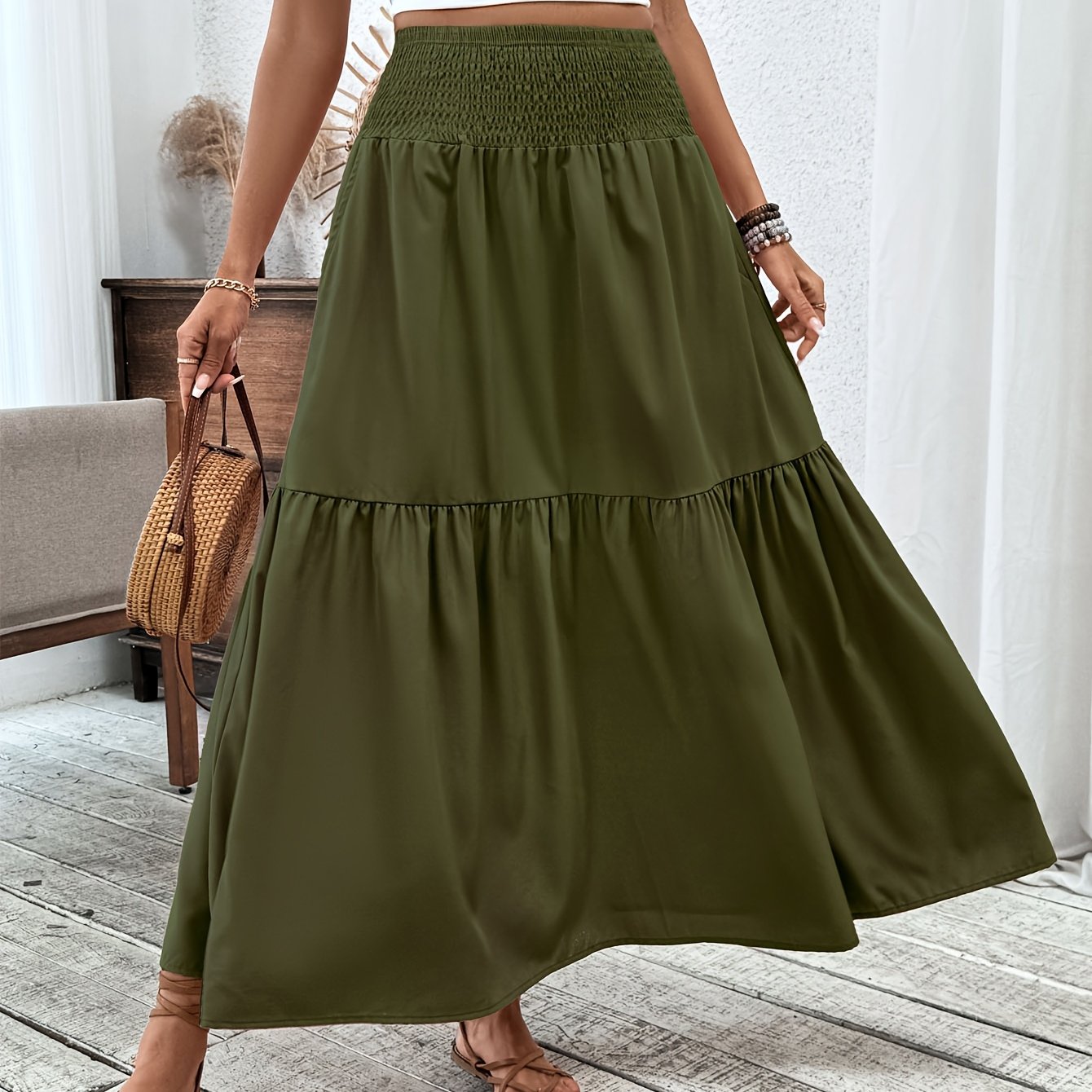 Inga™ | Casual Ditsy Floral Kjol med Elastisk Midja
