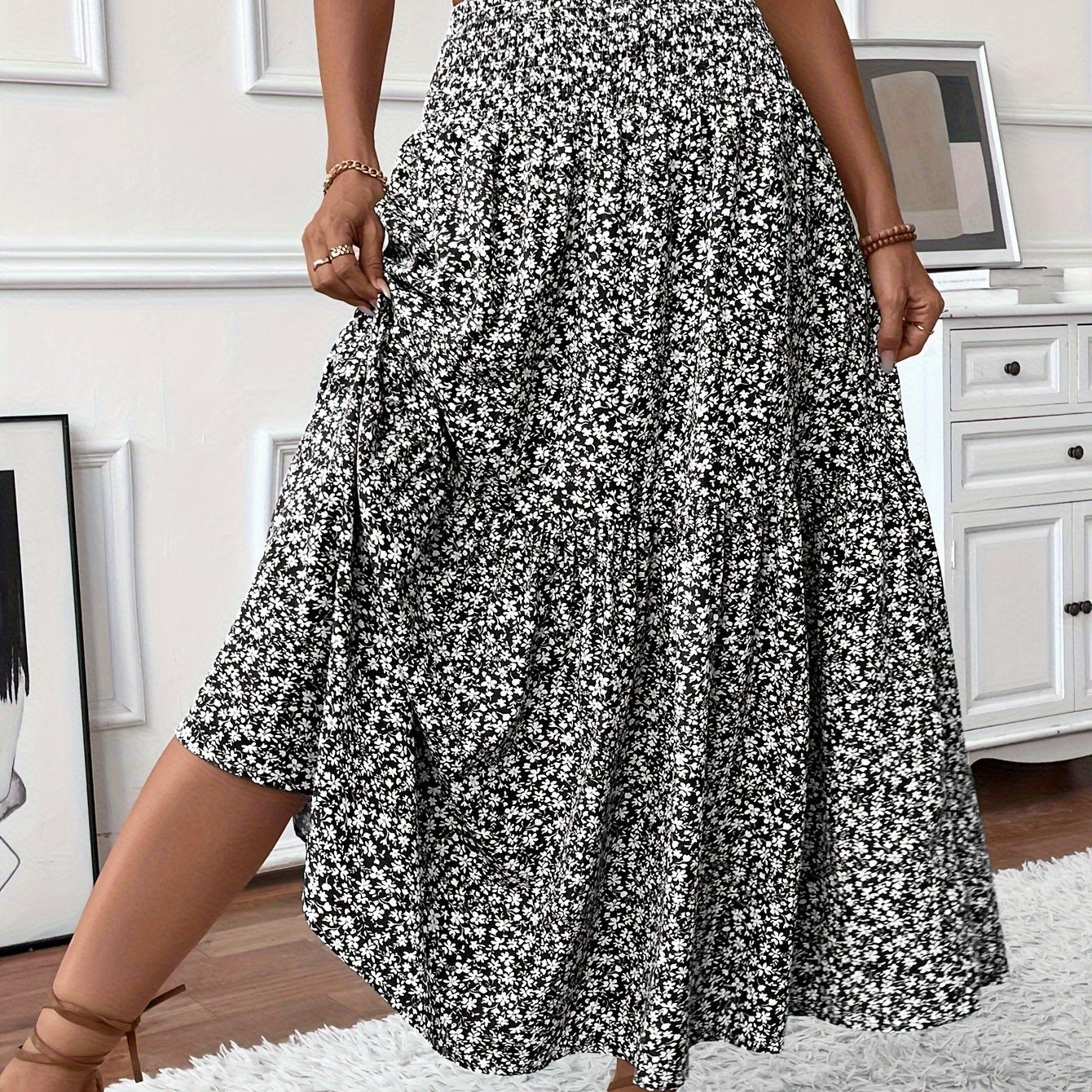 Inga™ | Casual Ditsy Floral Kjol med Elastisk Midja