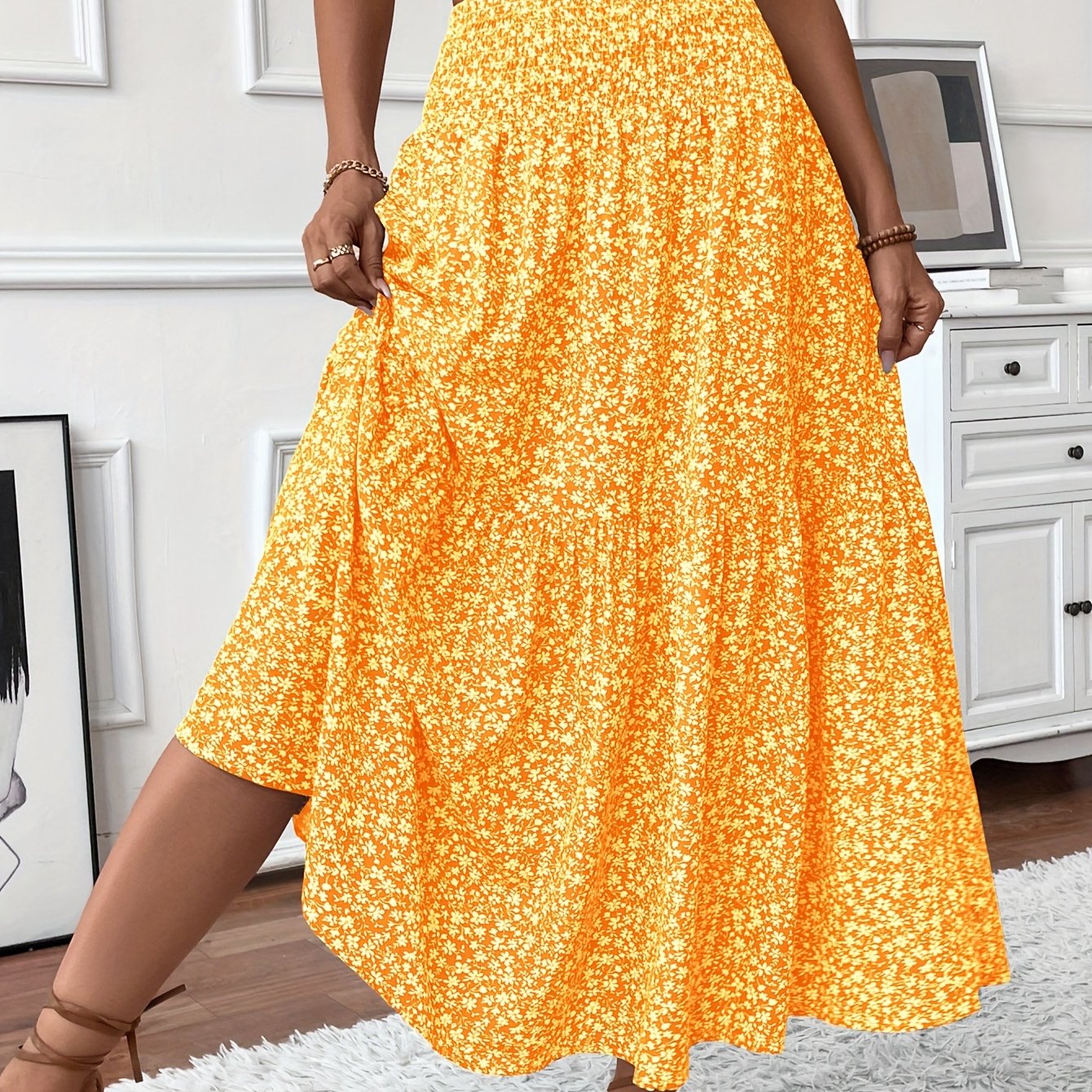 Inga™ | Casual Ditsy Floral Kjol med Elastisk Midja