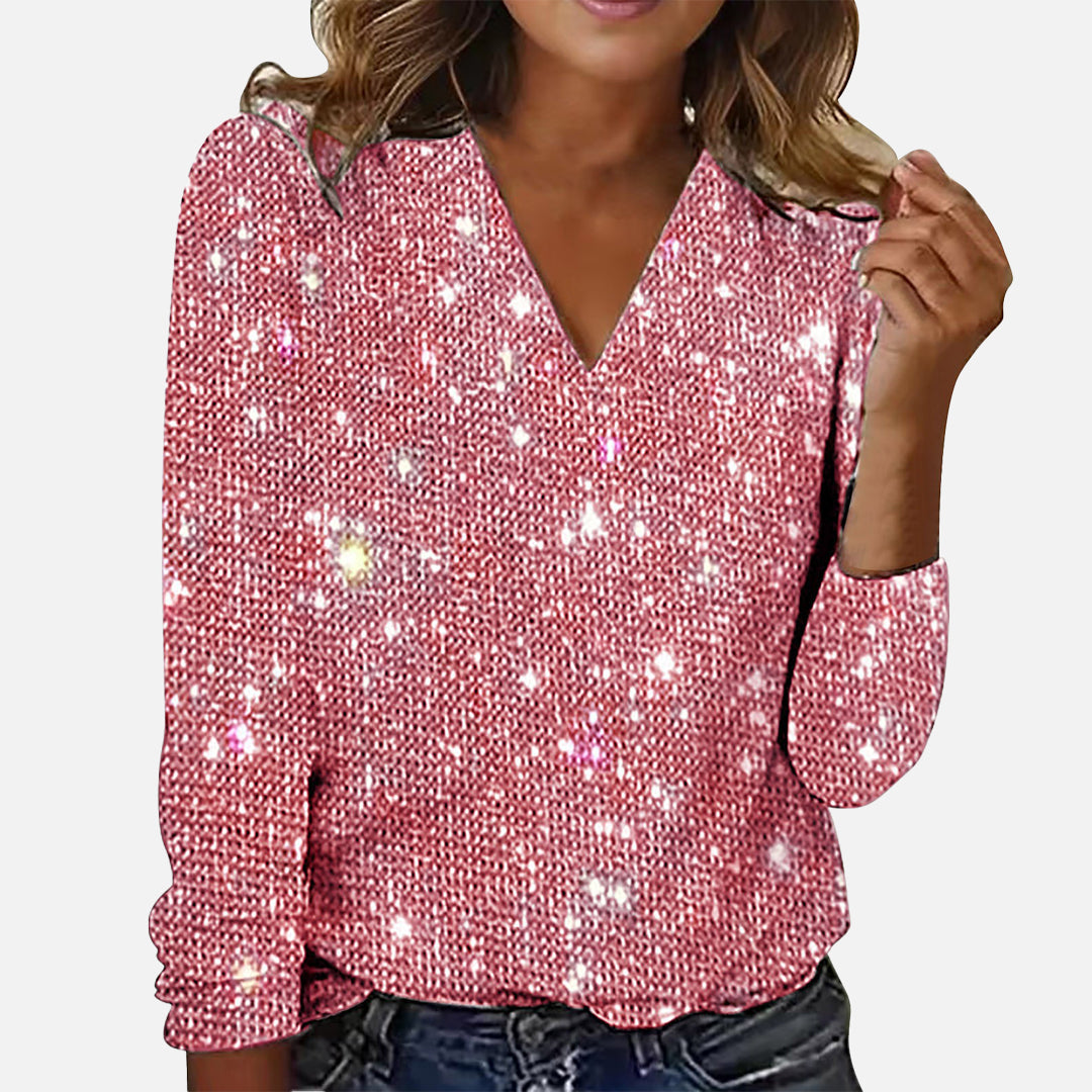 Sofia™ | Glittrande blus med V-ringning