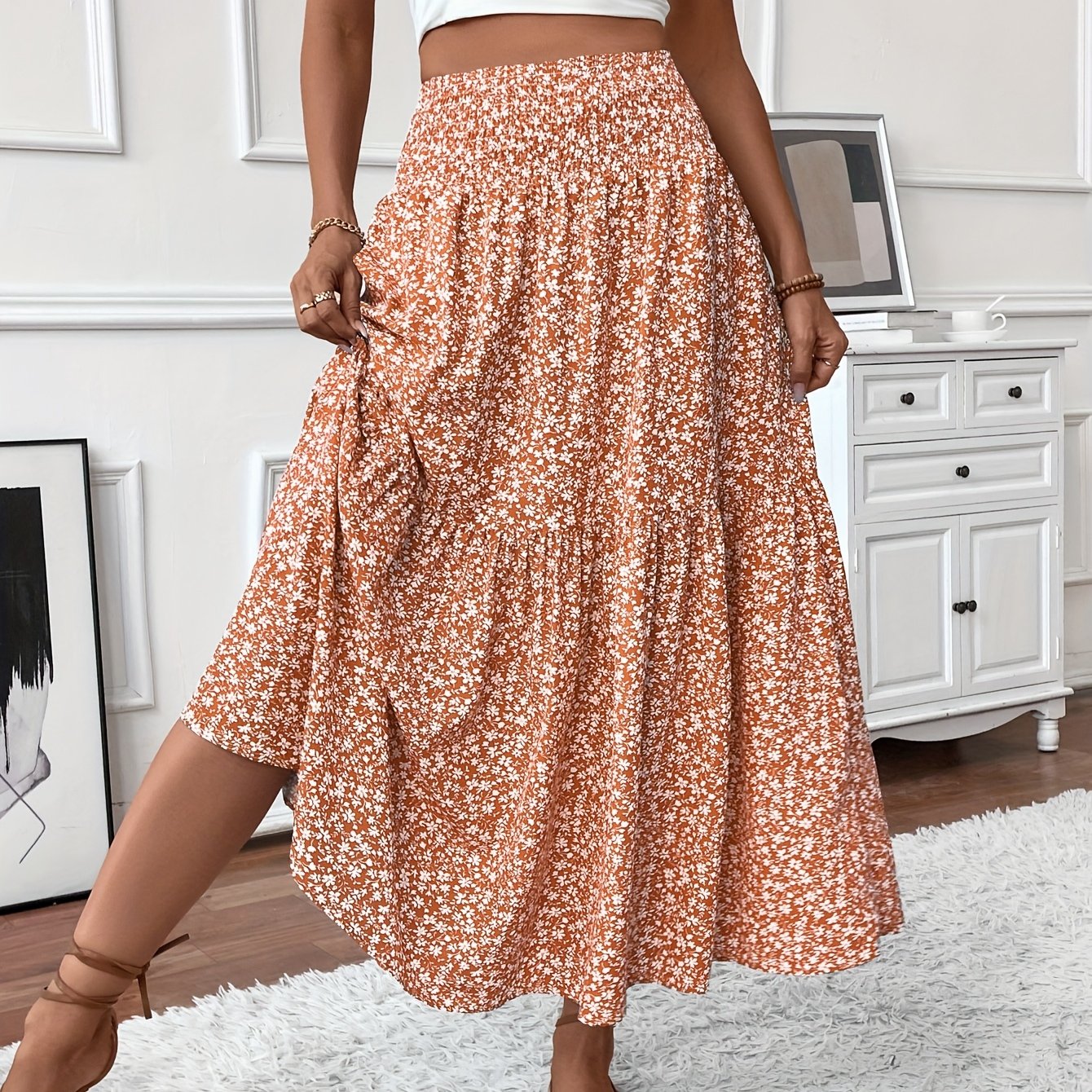 Inga™ | Casual Ditsy Floral Kjol med Elastisk Midja