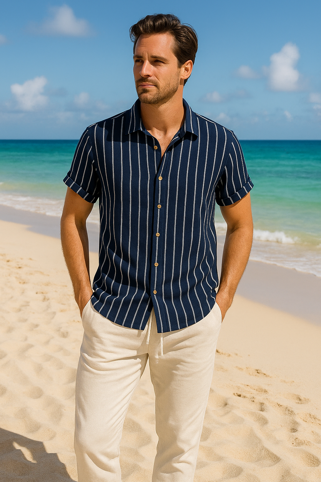 Joakim™ | Stiligt Randigt Skjorta & Linnebyxor – Komfort i Stil