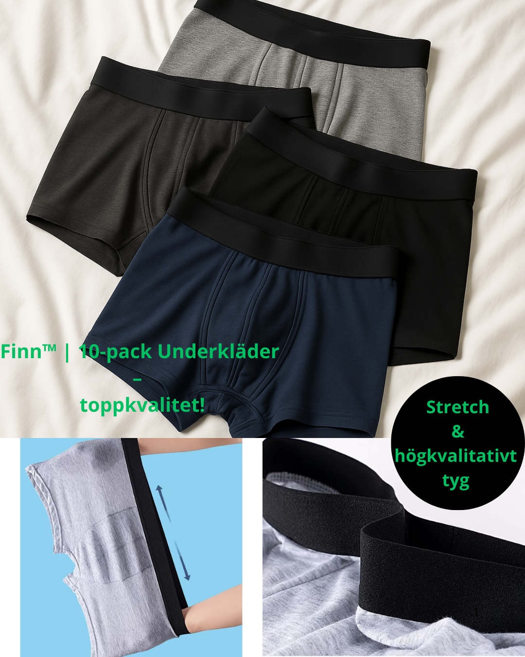 Finn™ – 10-pack Herrunderkläder i Premiumkvalitet (Boxers eller Briefs)