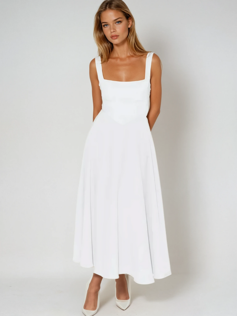 Grace™ | Minimalistisk midiklänning med fyrkantig urringning – Tidlös, elegant och feminin