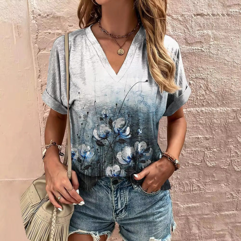Lova™ - Vintage Blommig V-ringad Topp – Tidlös & Elegant