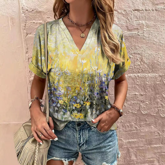 Lova™ - Vintage Blommig V-ringad Topp – Tidlös & Elegant