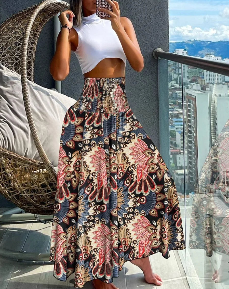 Inge™ – Luftig Boho-kjol med Vintage Paisley och Resårmidja
