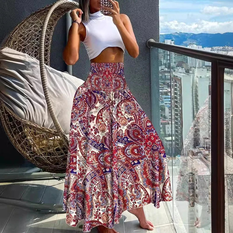 Inge™ – Luftig Boho-kjol med Vintage Paisley och Resårmidja