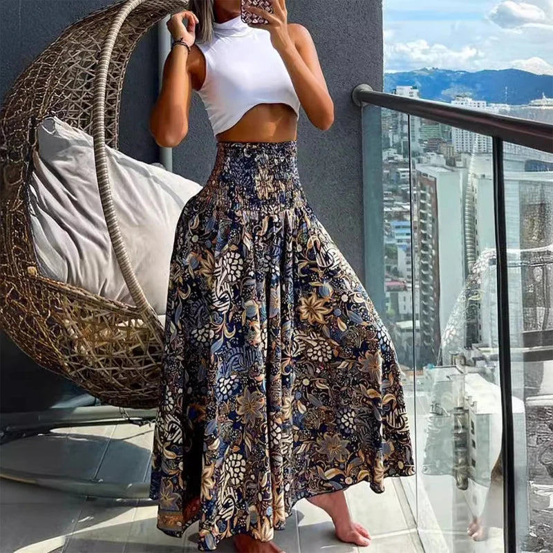Inge™ – Luftig Boho-kjol med Vintage Paisley och Resårmidja