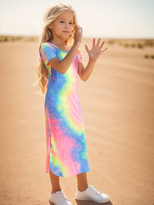 Lisa™ – Somrig Flickklänning ☀️👗 | Lätt, Trendig & Lekfull med Unik Tie-Dye Tryck