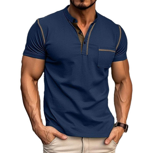 Olof – Stilren T-shirt med Henley-krage och colorblock