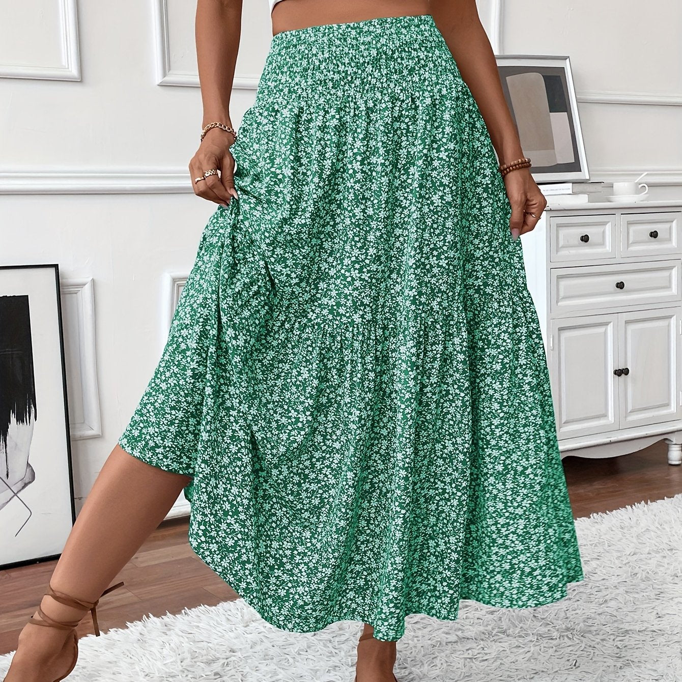 Inga™ | Casual Ditsy Floral Kjol med Elastisk Midja