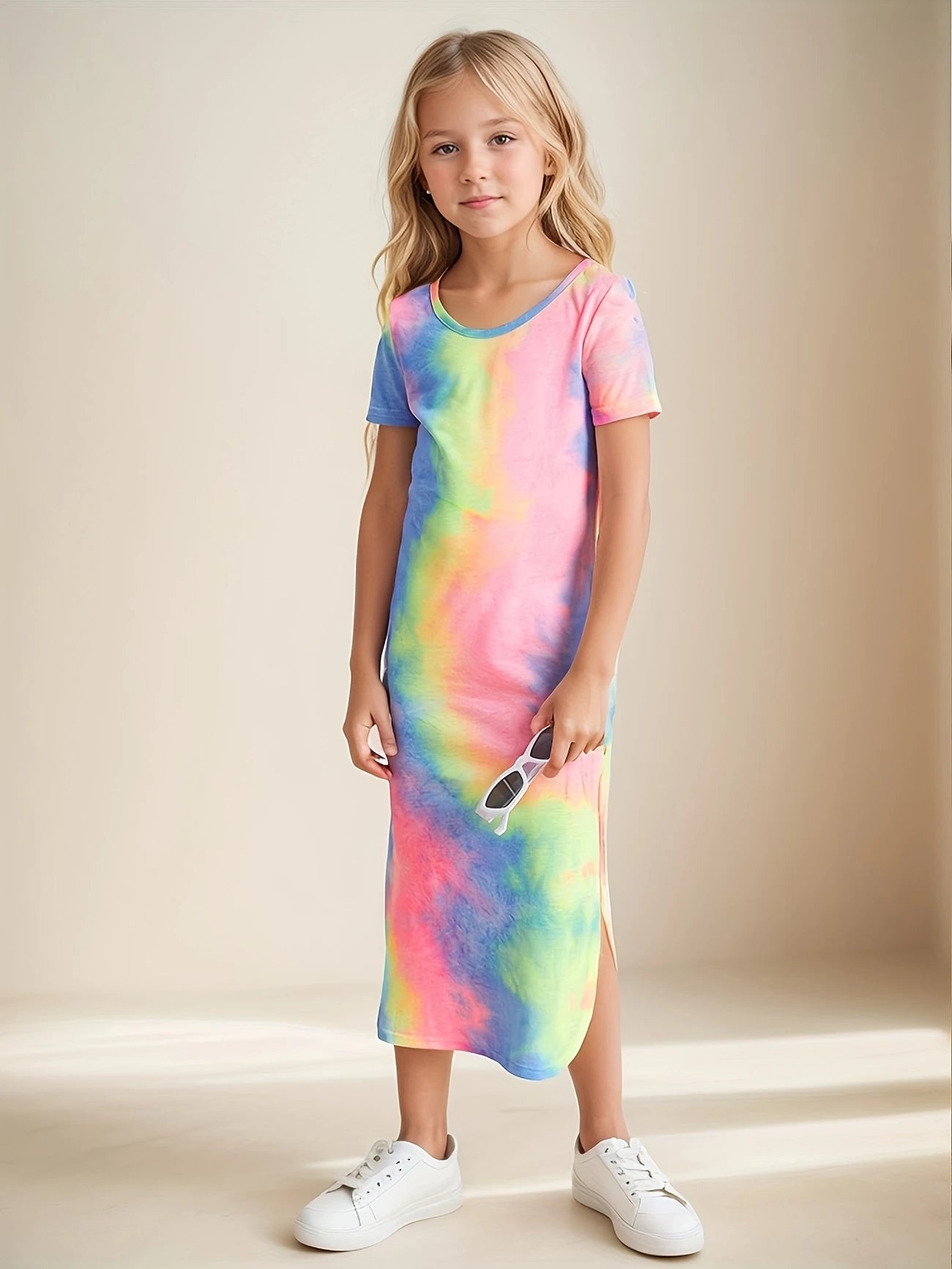 Lisa™ – Somrig Flickklänning ☀️👗 | Lätt, Trendig & Lekfull med Unik Tie-Dye Tryck