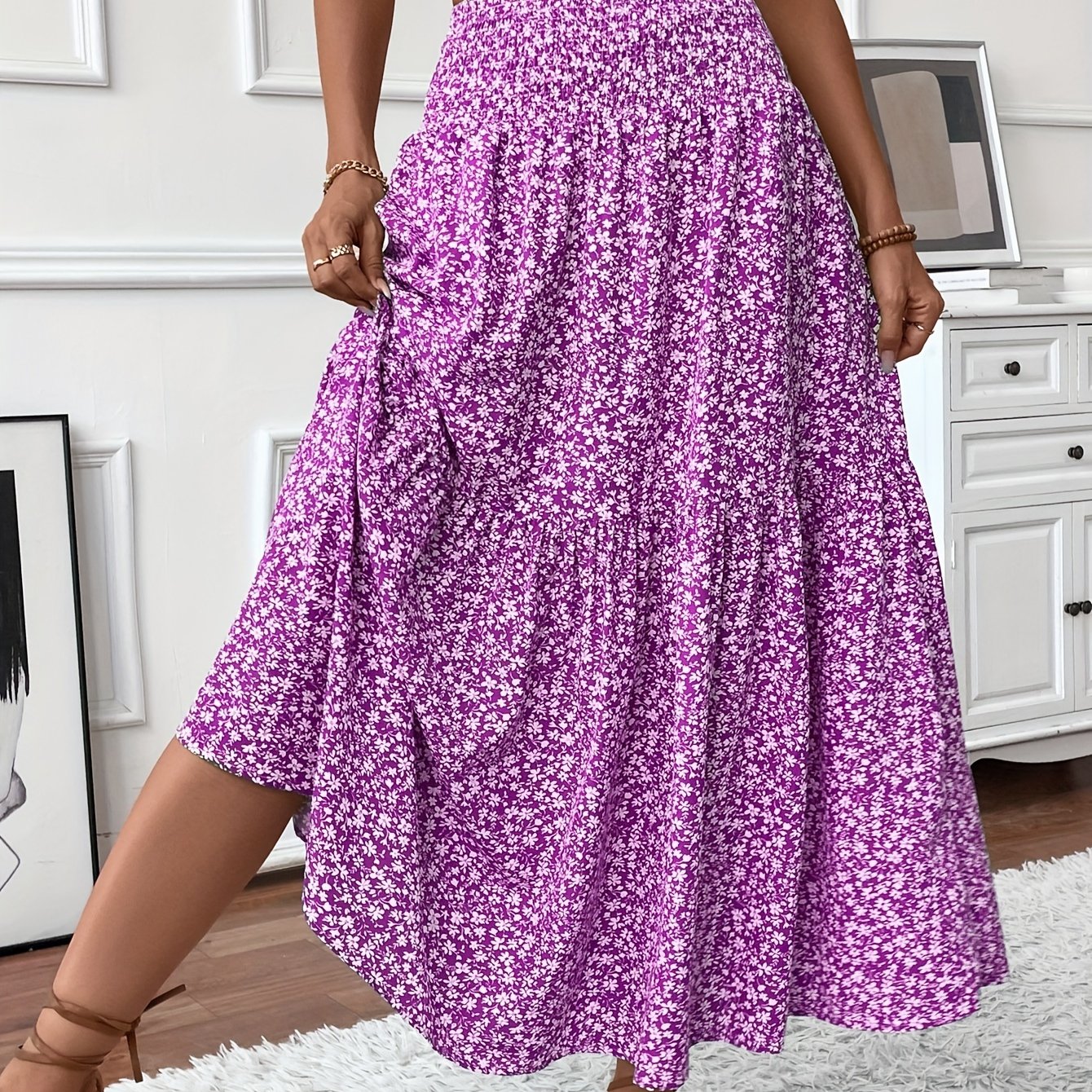 Inga™ | Casual Ditsy Floral Kjol med Elastisk Midja