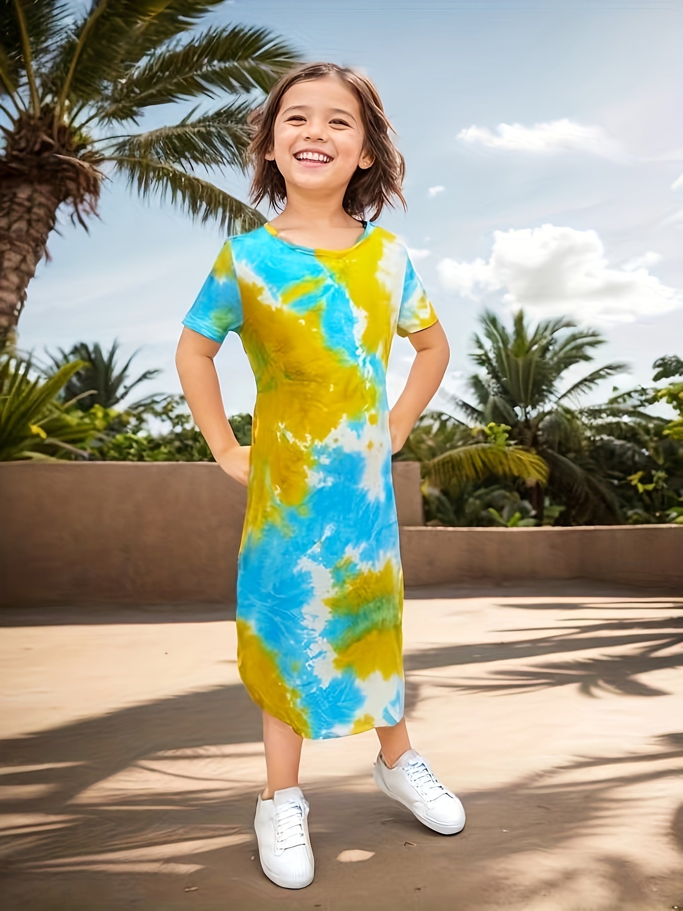 Lisa™ – Somrig Flickklänning ☀️👗 | Lätt, Trendig & Lekfull med Unik Tie-Dye Tryck
