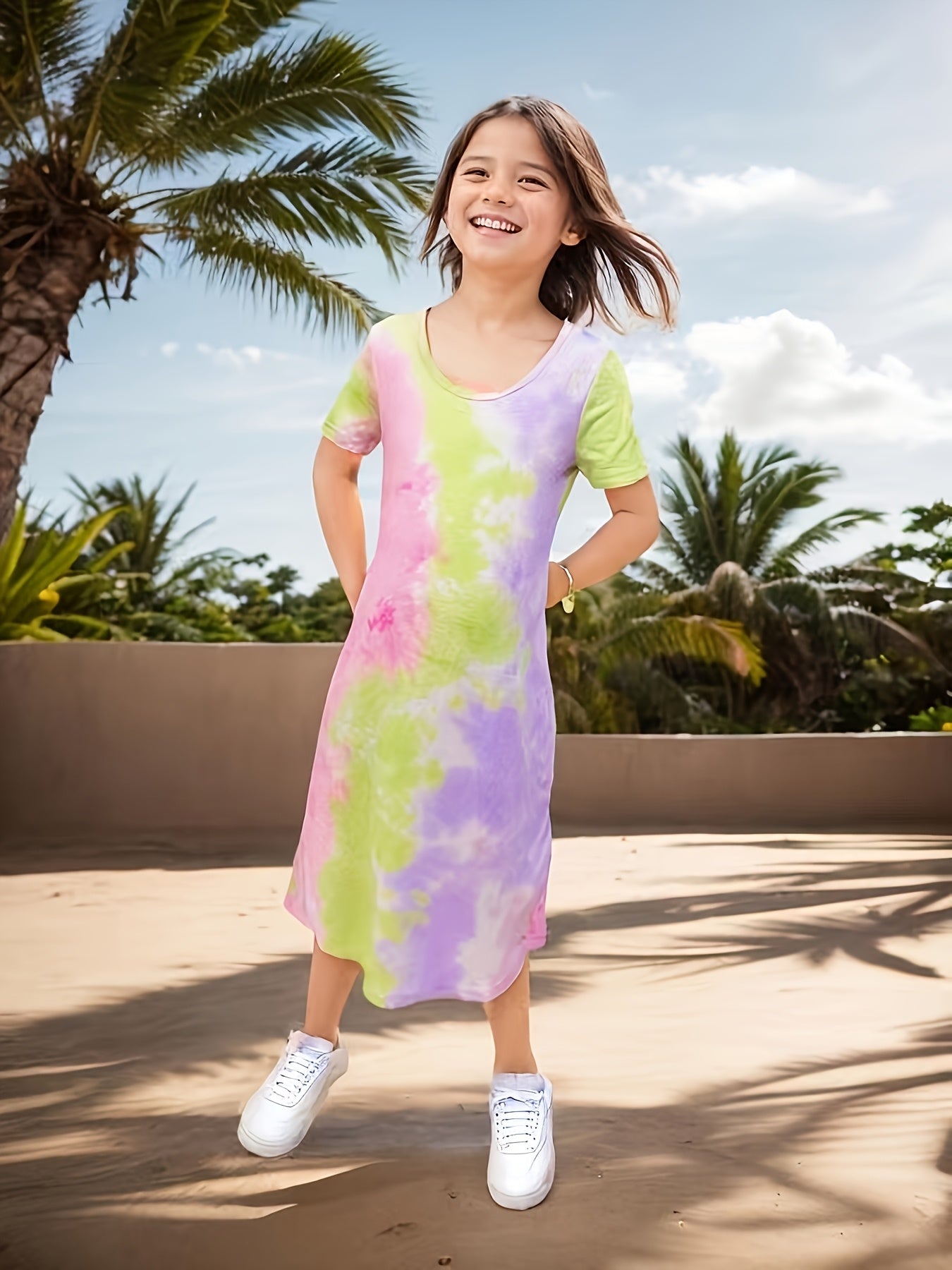 Lisa™ – Somrig Flickklänning ☀️👗 | Lätt, Trendig & Lekfull med Unik Tie-Dye Tryck