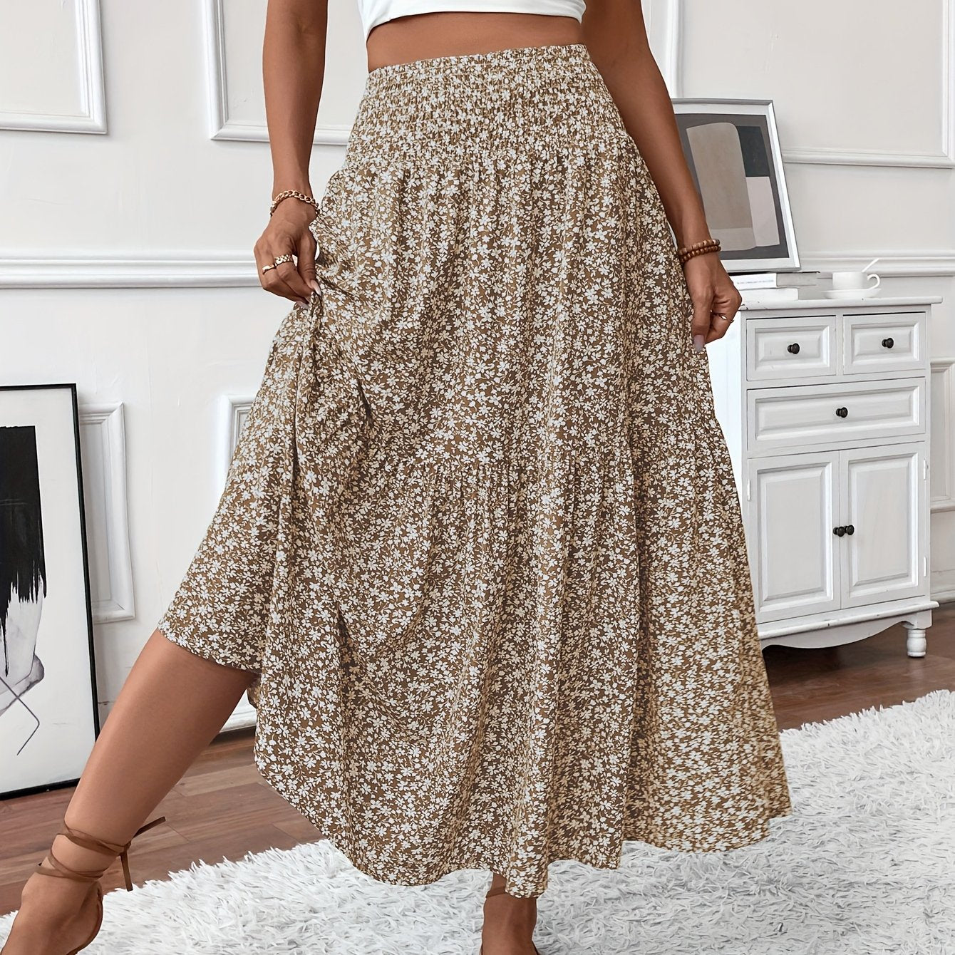 Inga™ | Casual Ditsy Floral Kjol med Elastisk Midja