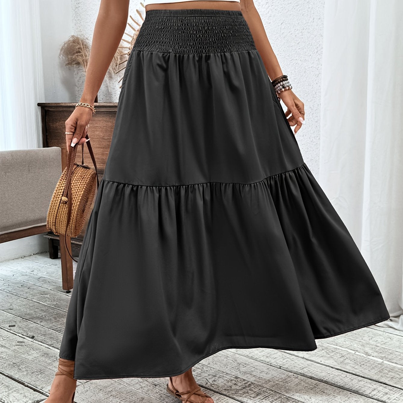Inga™ | Casual Ditsy Floral Kjol med Elastisk Midja