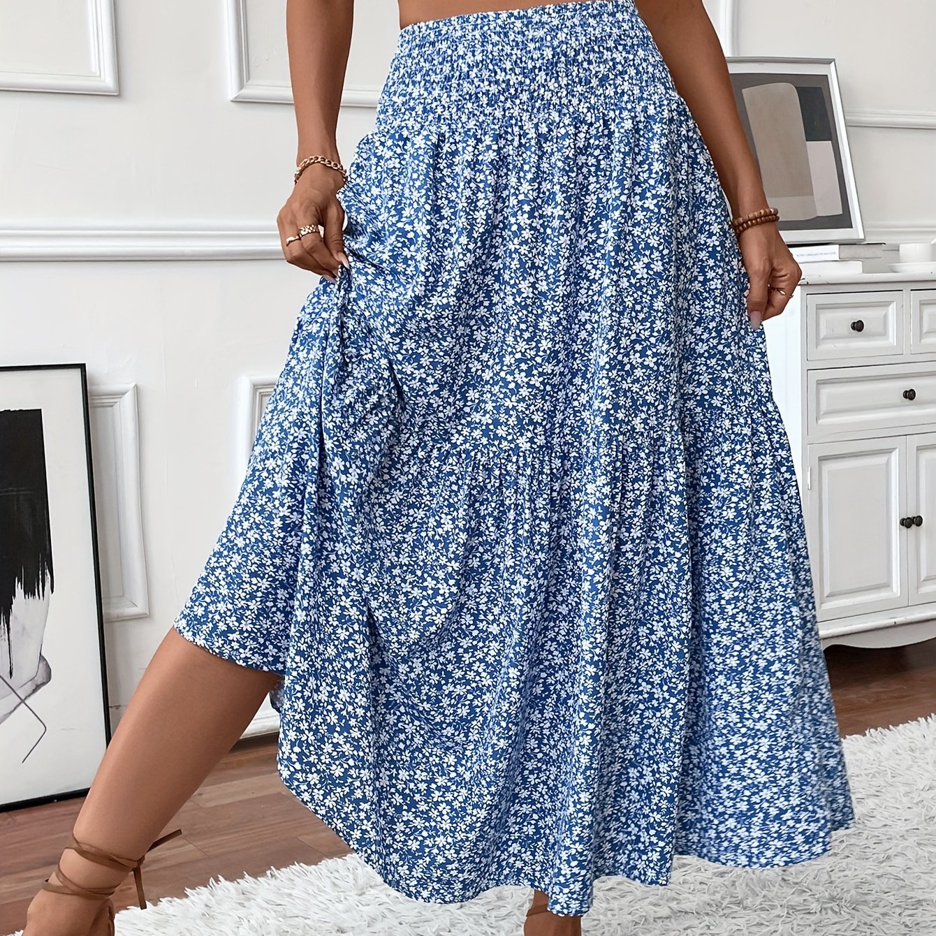 Inga™ | Casual Ditsy Floral Kjol med Elastisk Midja