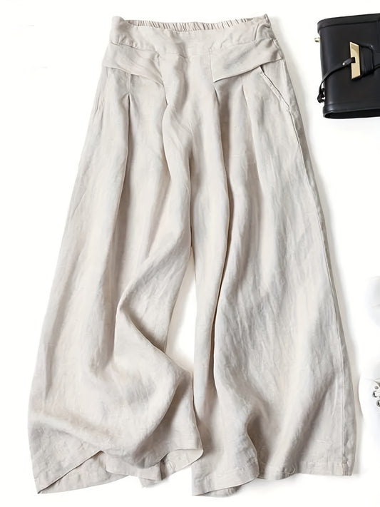 Helena™ | Viskos-Linne 7/8 Capri Byxor med Elastisk Midja för Sommaren