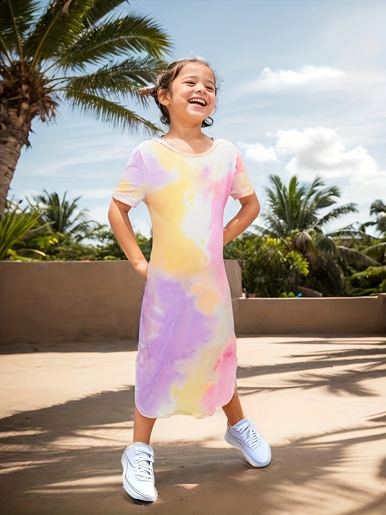 Lisa™ – Somrig Flickklänning ☀️👗 | Lätt, Trendig & Lekfull med Unik Tie-Dye Tryck