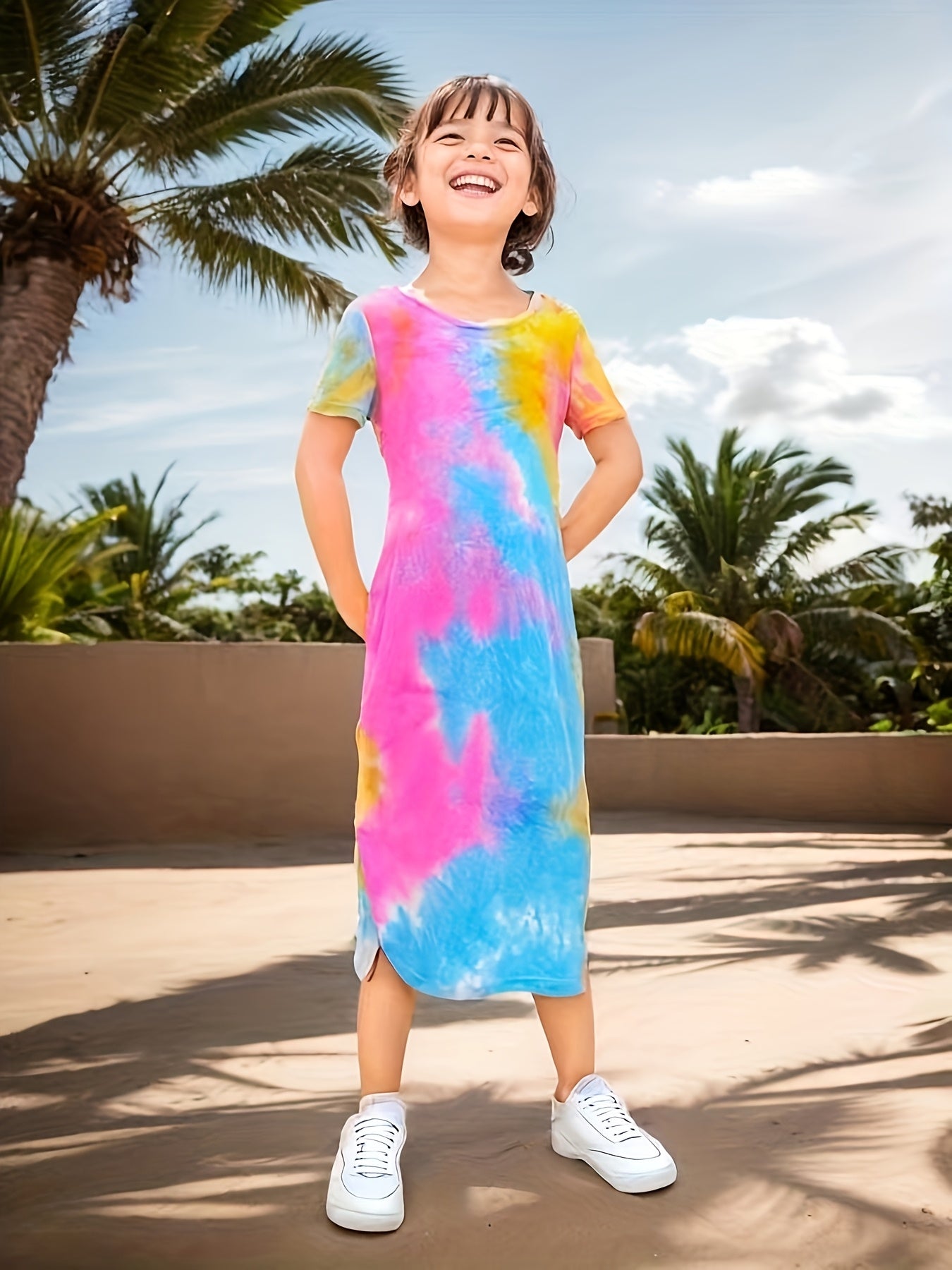 Lisa™ – Somrig Flickklänning ☀️👗 | Lätt, Trendig & Lekfull med Unik Tie-Dye Tryck