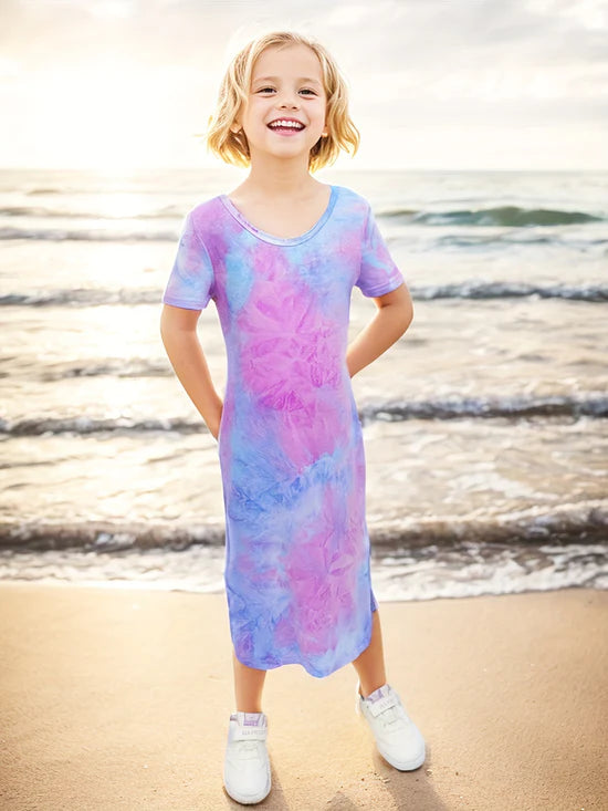 Lisa™ – Somrig Flickklänning ☀️👗 | Lätt, Trendig & Lekfull med Unik Tie-Dye Tryck