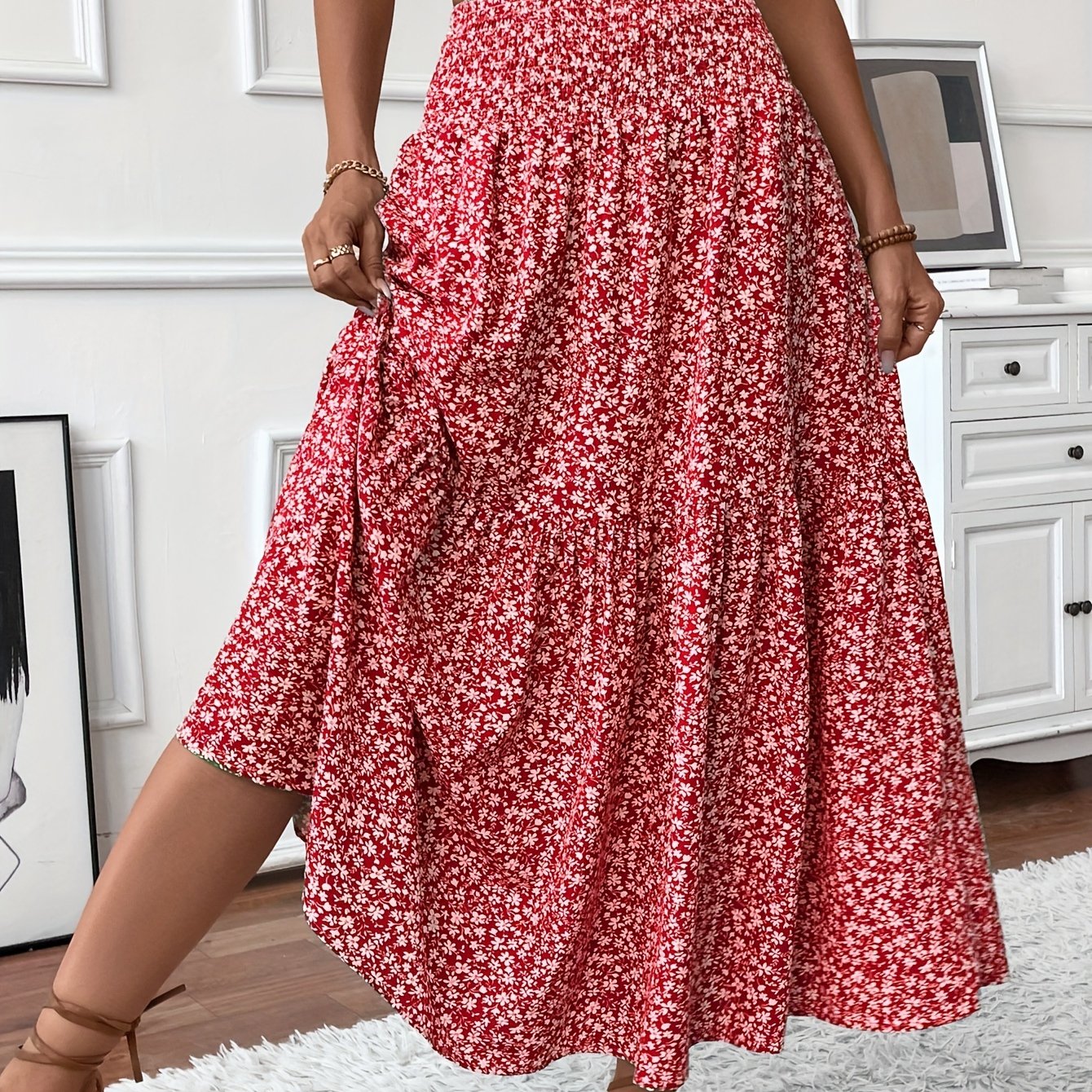 Inga™ | Casual Ditsy Floral Kjol med Elastisk Midja