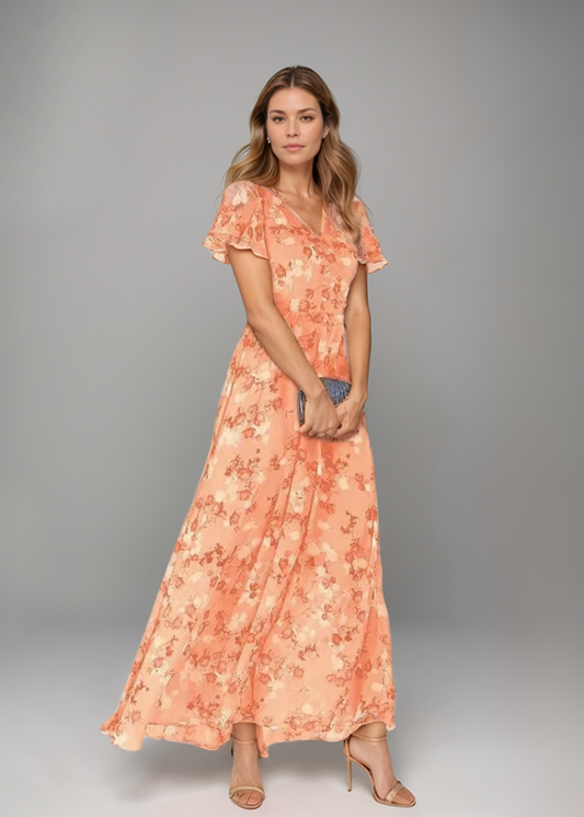 Siv™ | Feminin blommig klänning med eleganta volangärmar
