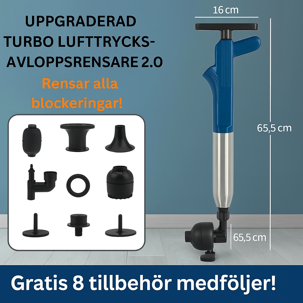 Förbättrad Turbo-Lufttrycksavloppsrensare 2.0™ | Löser alla avloppsstopp!