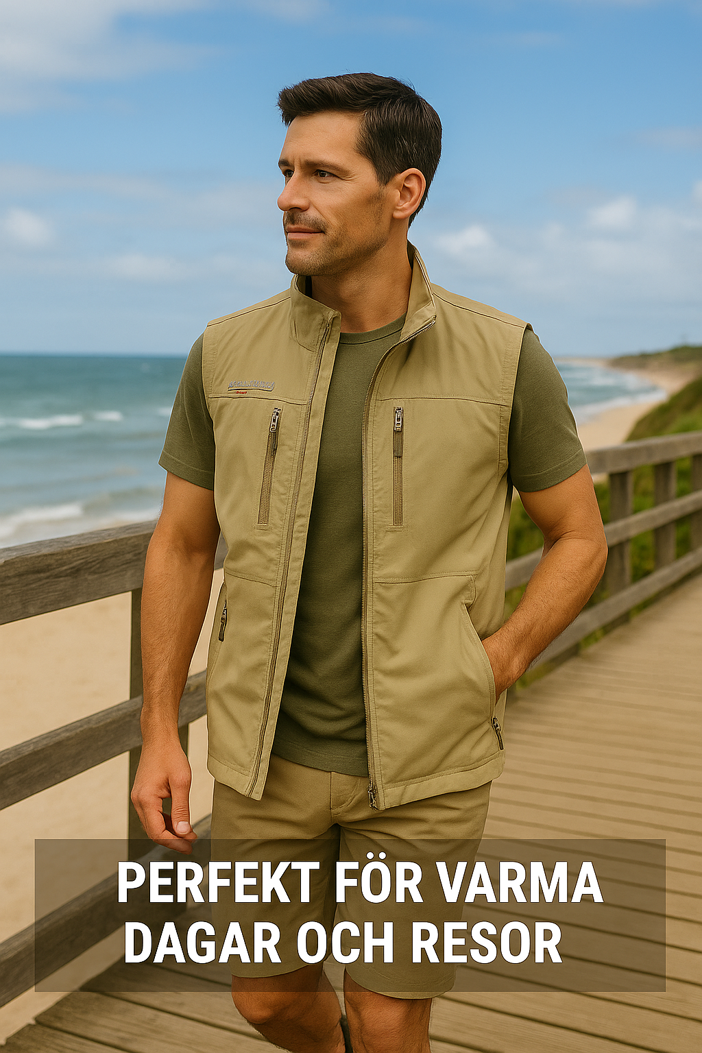Kasper™ | Andningsbar Cargo Bodywarmer med Flera Fickor -Kaki