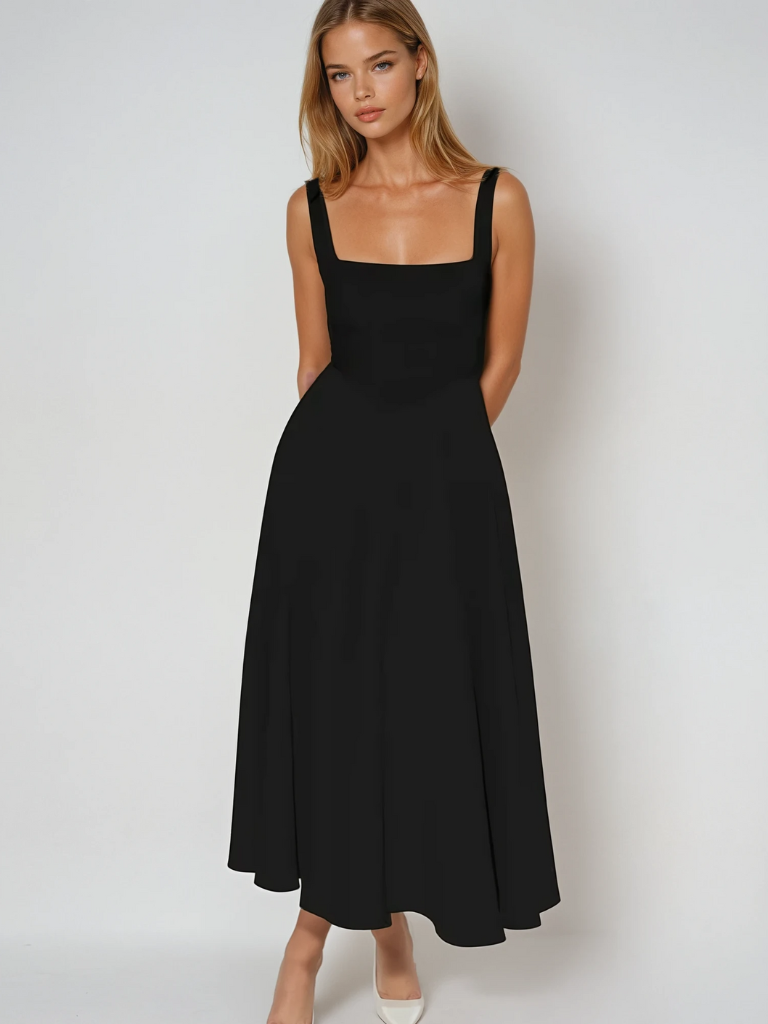 Grace™ | Minimalistisk midiklänning med fyrkantig urringning – Tidlös, elegant och feminin