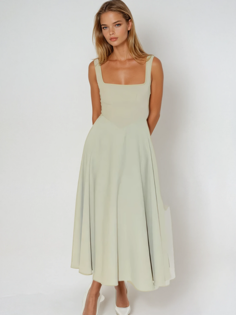 Grace™ | Minimalistisk midiklänning med fyrkantig urringning – Tidlös, elegant och feminin