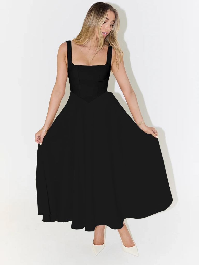 Grace™ | Minimalistisk midiklänning med fyrkantig urringning – Tidlös, elegant och feminin