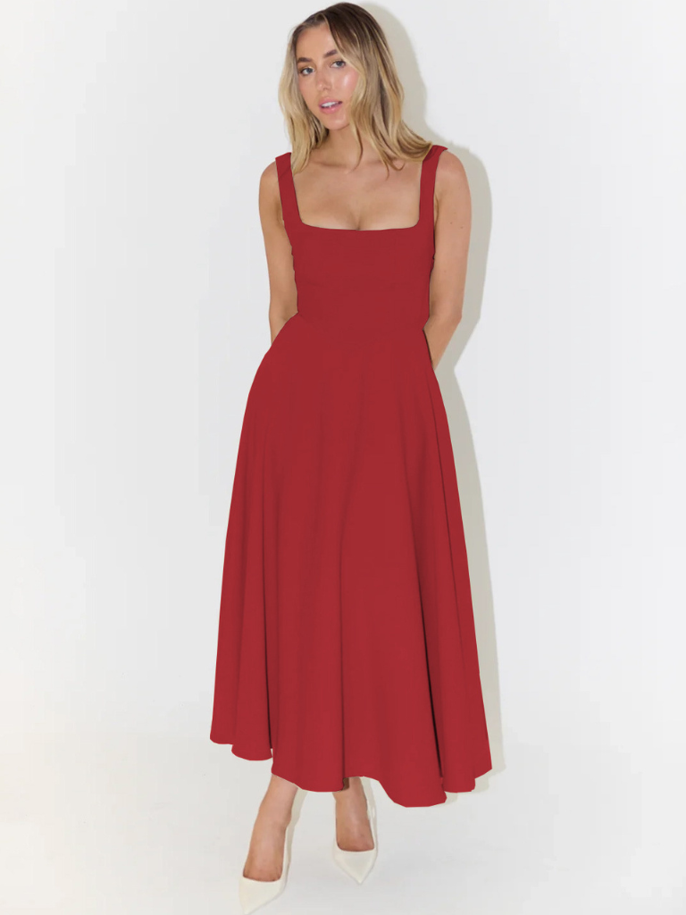 Grace™ | Minimalistisk midiklänning med fyrkantig urringning – Tidlös, elegant och feminin