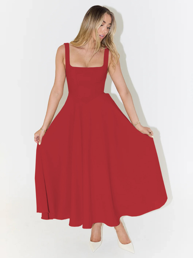 Grace™ | Minimalistisk midiklänning med fyrkantig urringning – Tidlös, elegant och feminin