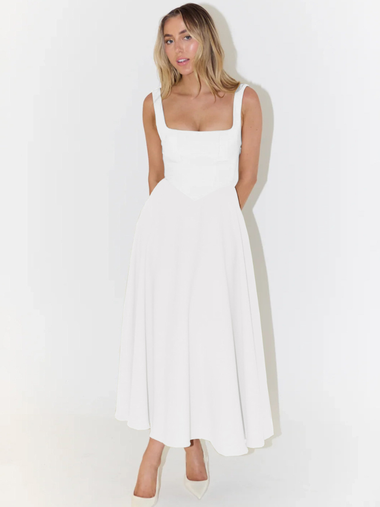 Grace™ | Minimalistisk midiklänning med fyrkantig urringning – Tidlös, elegant och feminin