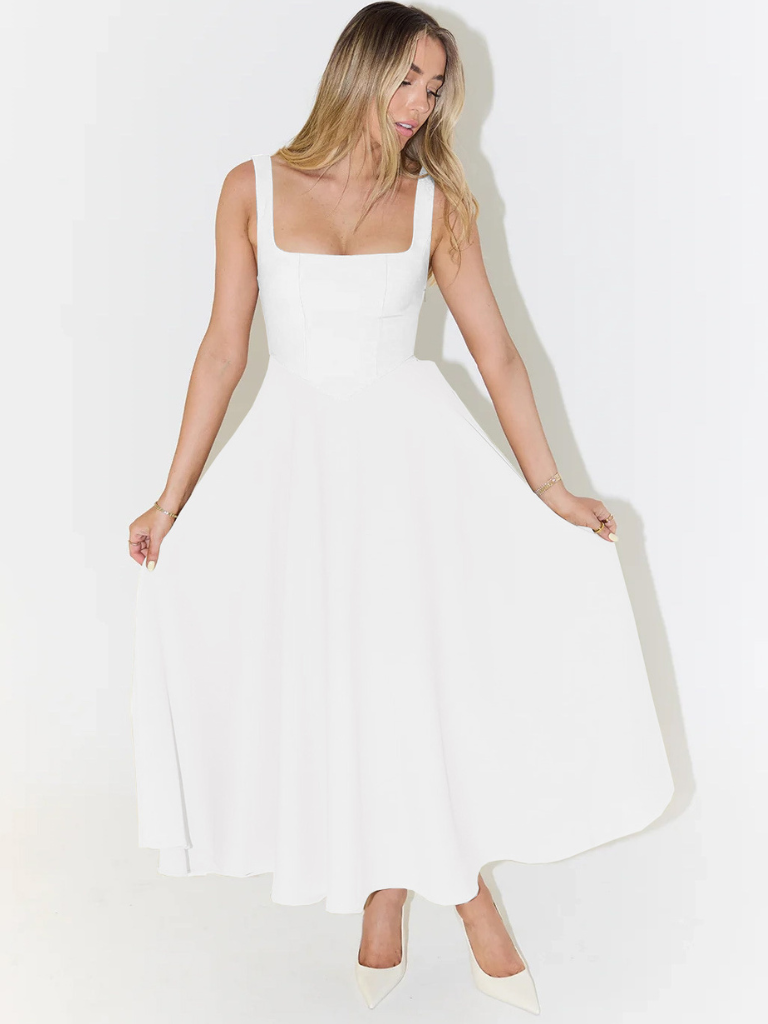 Grace™ | Minimalistisk midiklänning med fyrkantig urringning – Tidlös, elegant och feminin