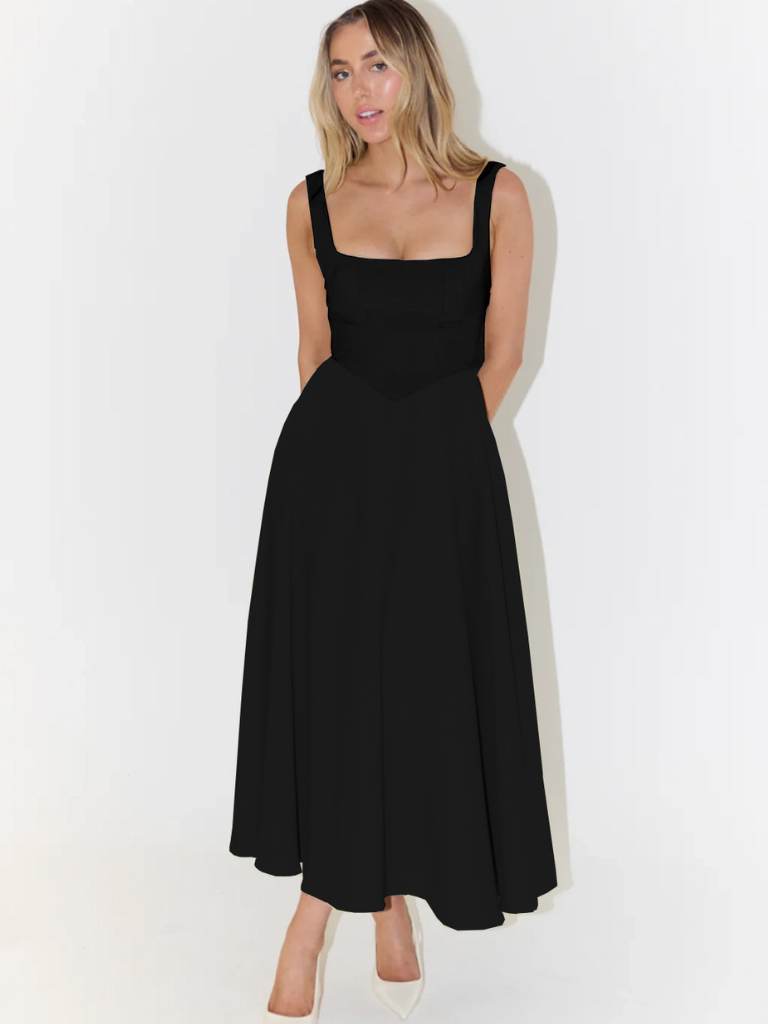 Grace™ | Minimalistisk midiklänning med fyrkantig urringning – Tidlös, elegant och feminin