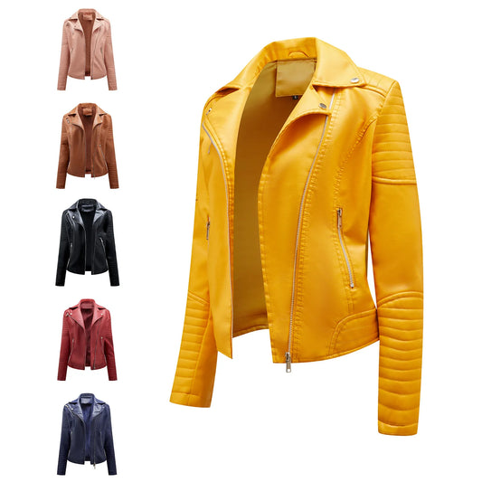 Manon™ - Dam Läderjacka – Slim Fit med Flip Collar och Sned Rist – 40% Rabatt!