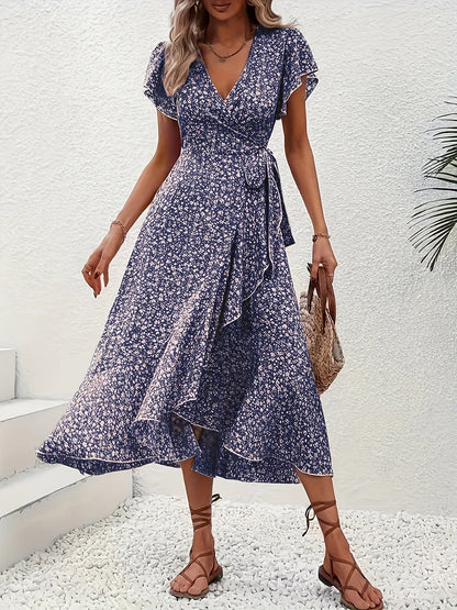 Camille™ | Somrig Klänning med V-ringning & Blommönster