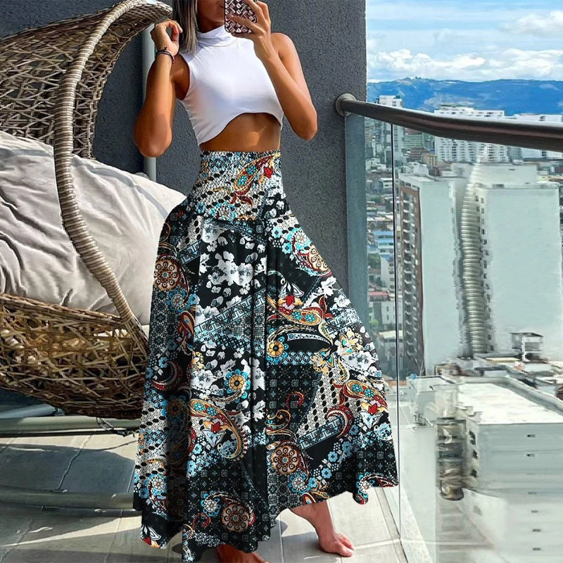 Inge™ – Luftig Boho-kjol med Vintage Paisley och Resårmidja