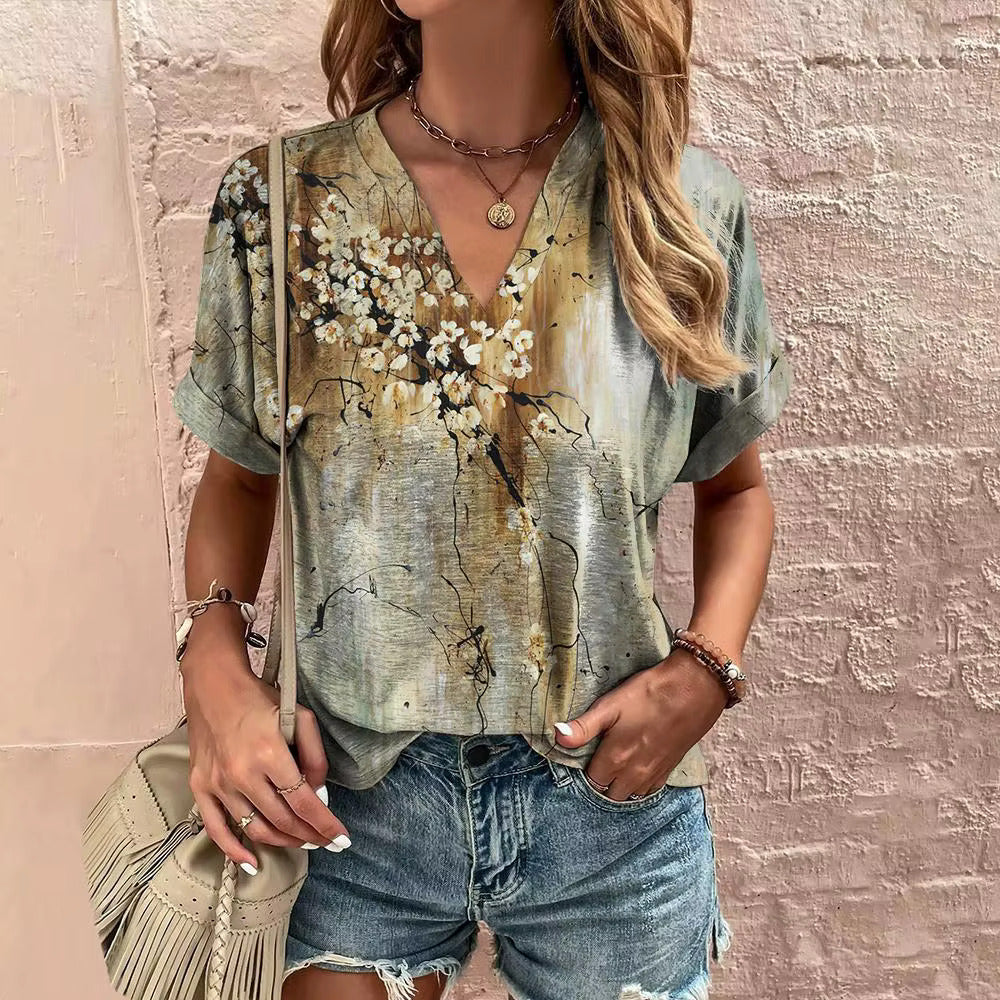 Lova™ - Vintage Blommig V-ringad Topp – Tidlös & Elegant