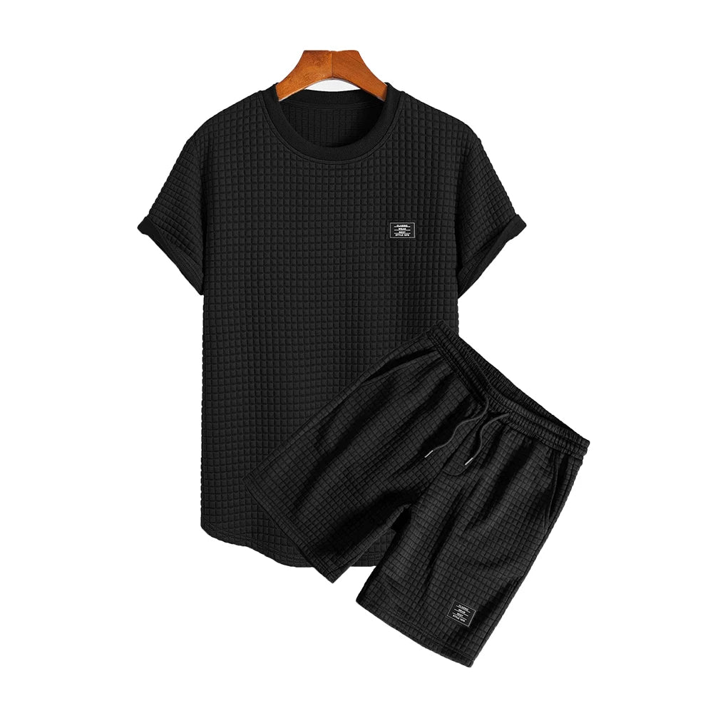 Martin™ - Sommarset – Stilren Waffle T-shirt & Shorts i 2 delar