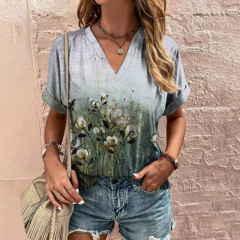 Lova™ - Vintage Blommig V-ringad Topp – Tidlös & Elegant
