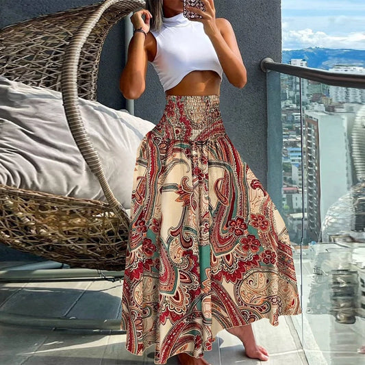 Inge™ – Luftig Boho-kjol med Vintage Paisley och Resårmidja